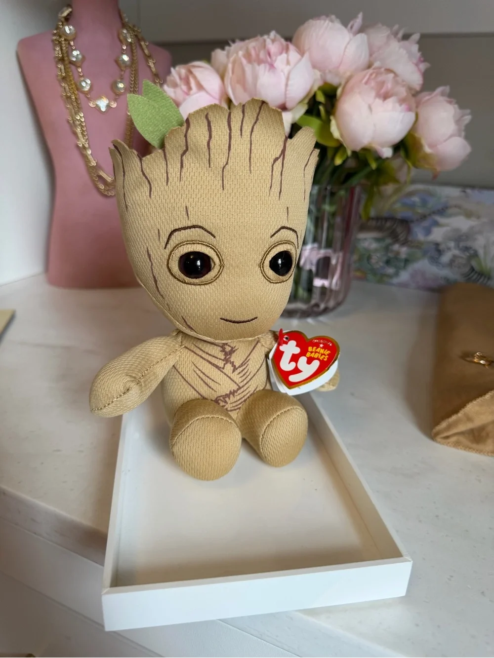 Ty Groot Beanie Baby Plush - Beige with Green Leaf
